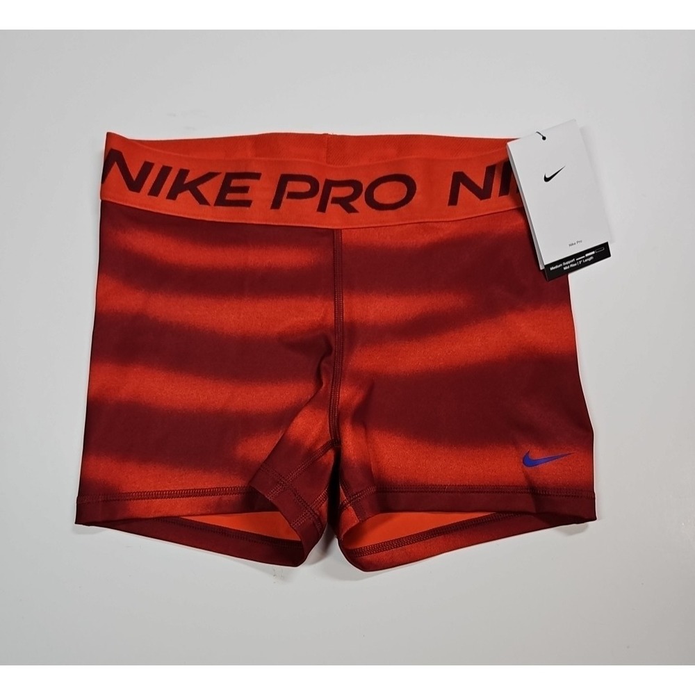 Nike Pro Womens Red 3" Striped  Compression Training‎ Shorts Size Medium NWT